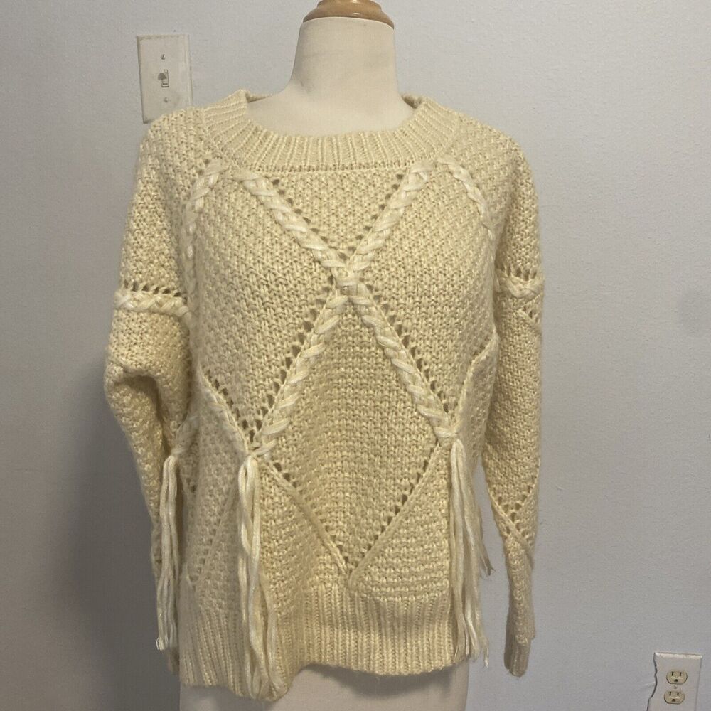 Anthropologie Moon River Womens Cable Chunky Fringed Boho‎ Sweater XS